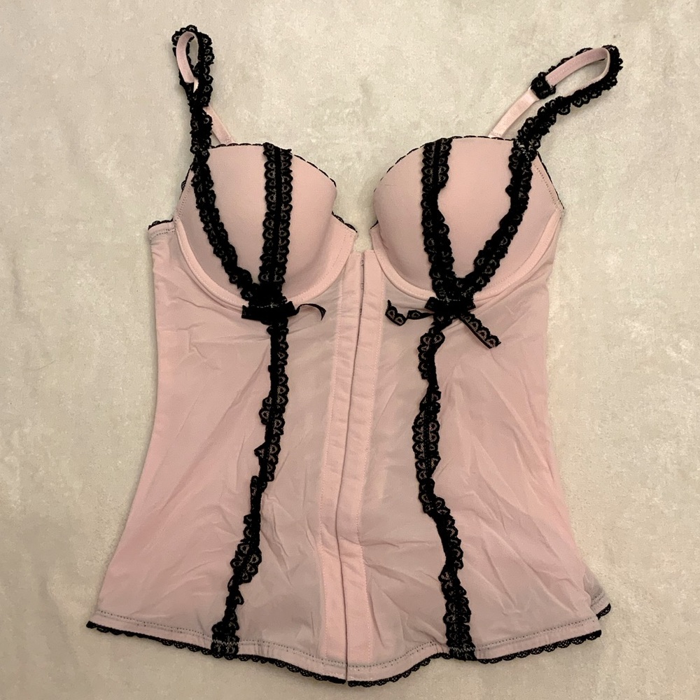 La SENZA Pink and Black Lace Bustier